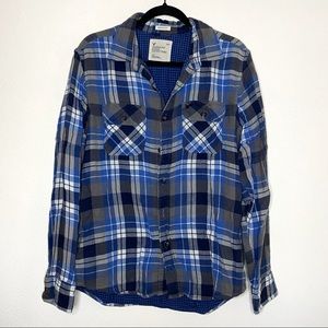Blue, grey, & white plaid button-down